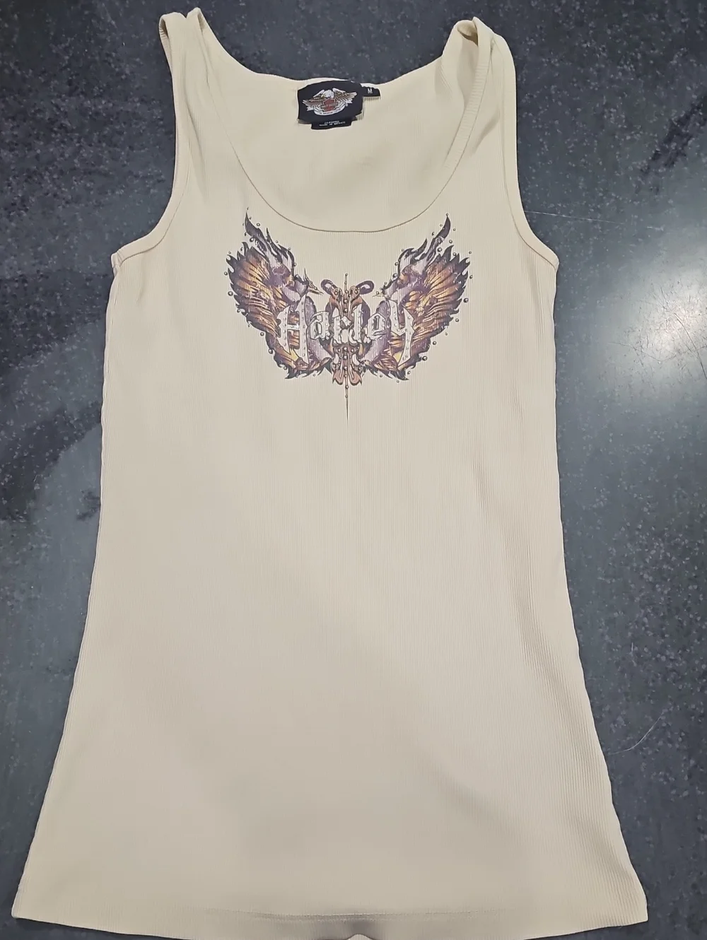 Harley-Davidson Cream Ribbed Tank with Winged Graphic